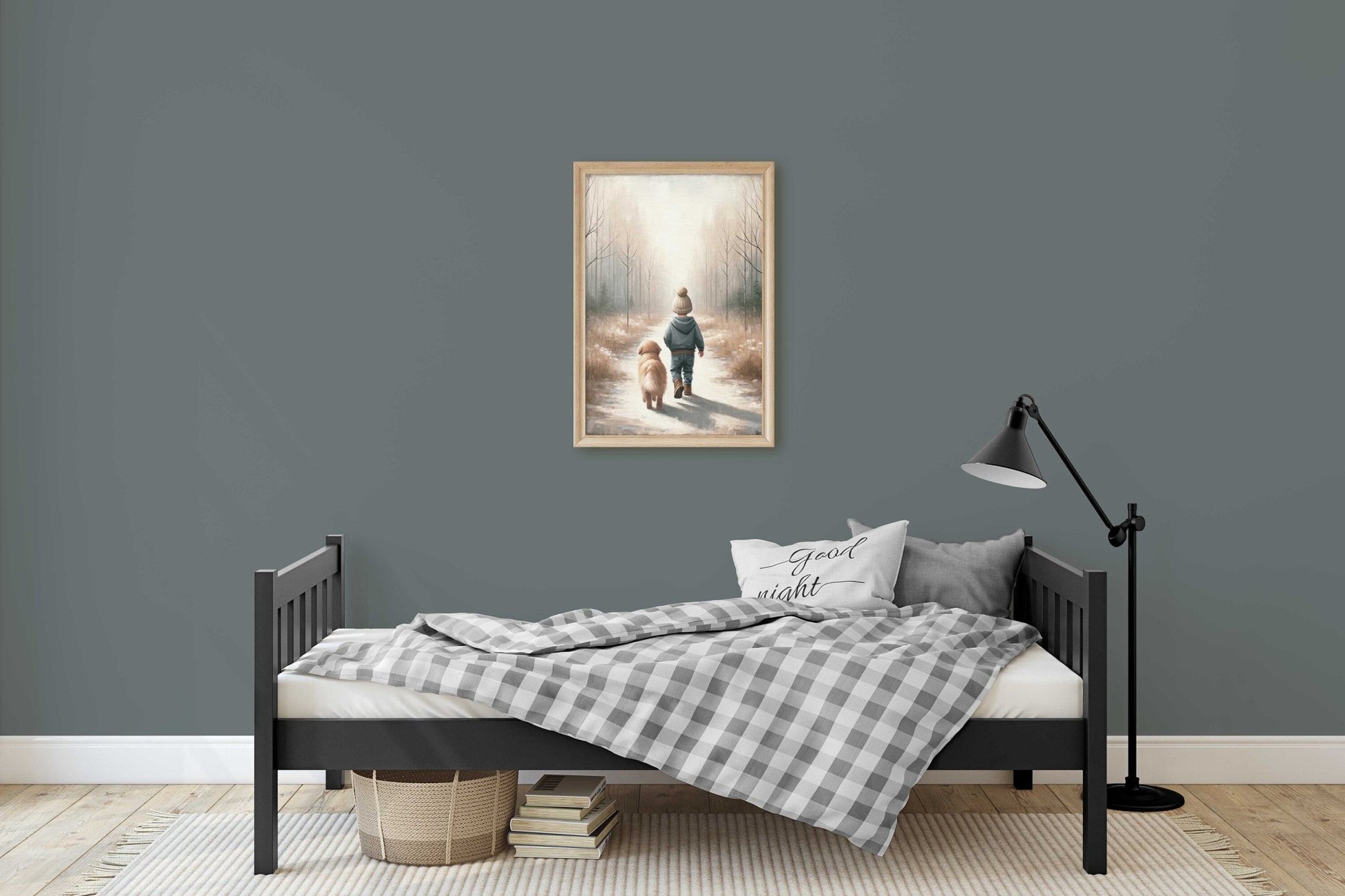 Boy and Dog Print, Golden Retriever Nursery Decor, Rustic Design, Puppy Art - WildfieldPrints