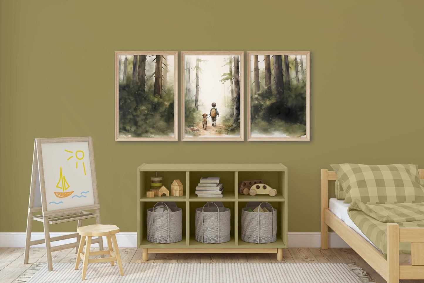 Boy and Dog Print, Hiking Dog Nursery Decor, Puppy Lover Art - WildfieldPrints