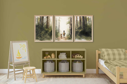 Boy and Dog Print, Hiking Dog Nursery Decor, Puppy Lover Art - WildfieldPrints