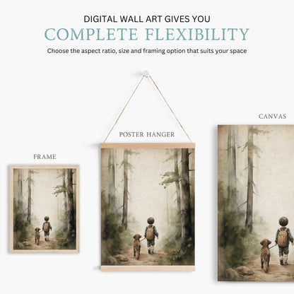 Boy and Dog Print, Rustic Nursery Decor, Puppy Lover Art - WildfieldPrints