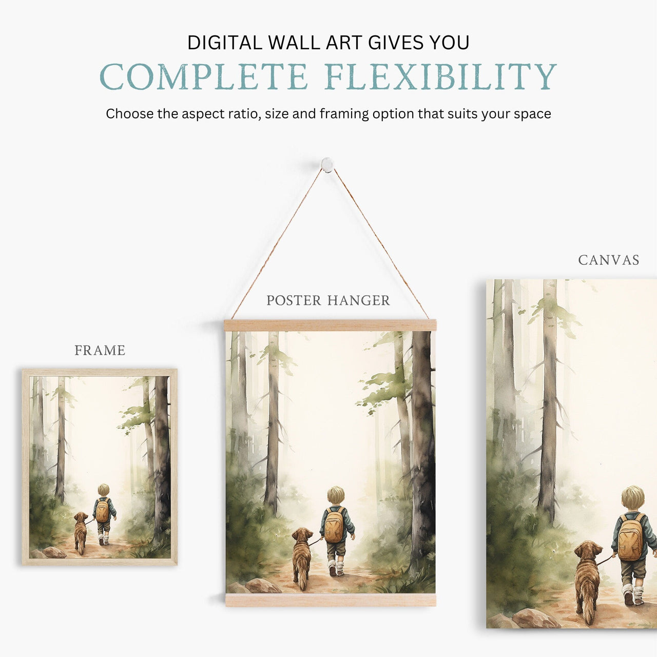 Boy and Dog Wall Art – Animal Nursery Print • Set of 3