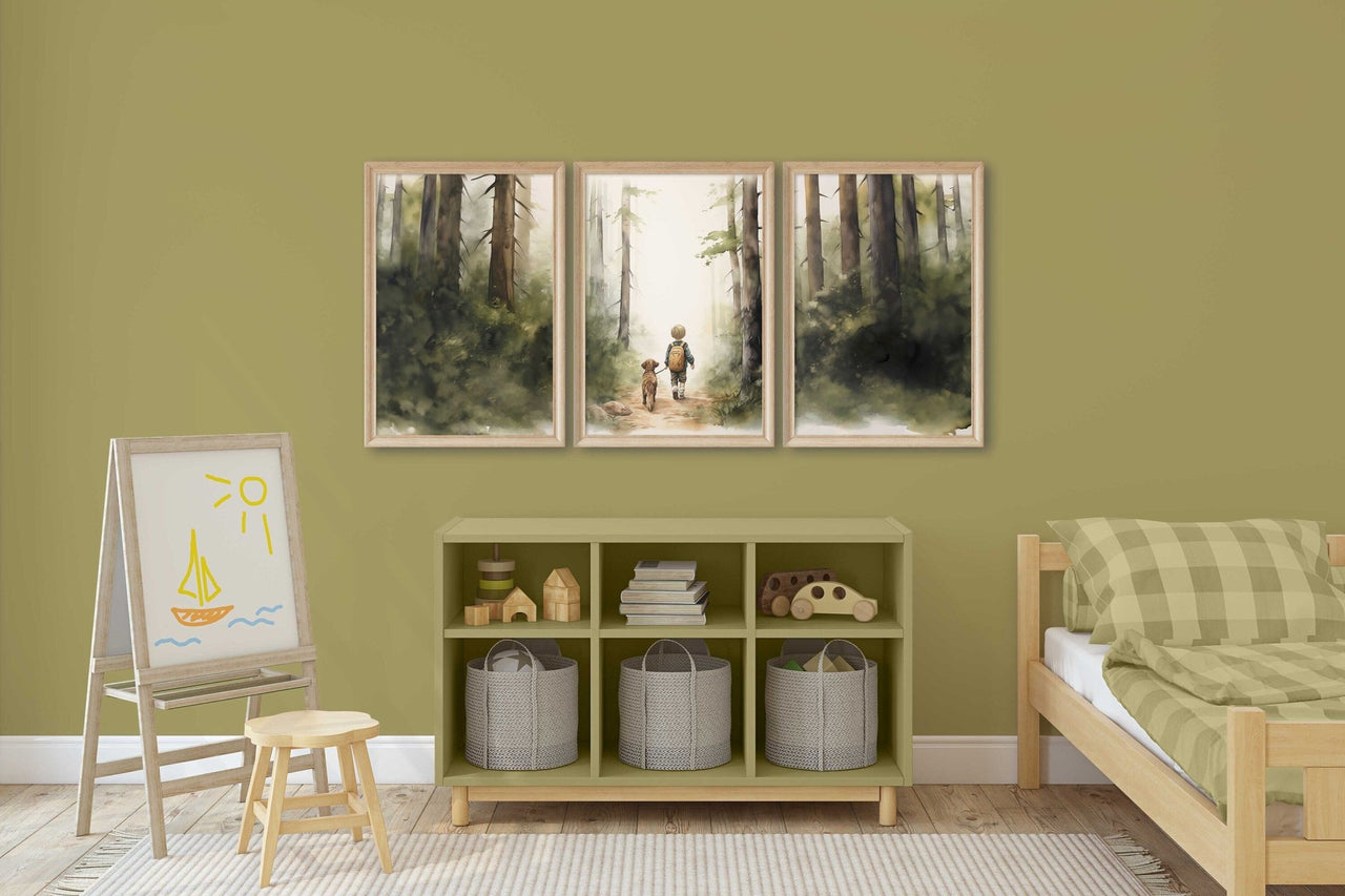 Boy and Dog Wall Art – Animal Nursery Print • Set of 3