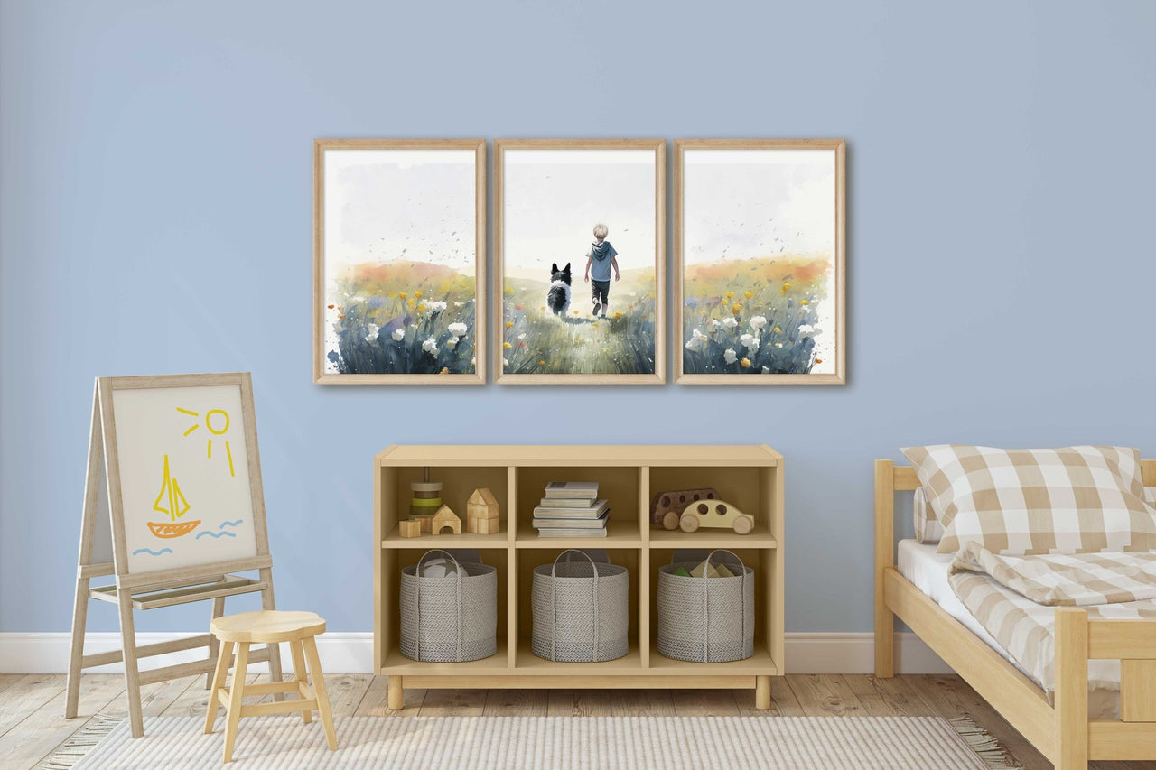 Border Collie Wall Art – Animal Nursery Print for Kids Room • Set of 3
