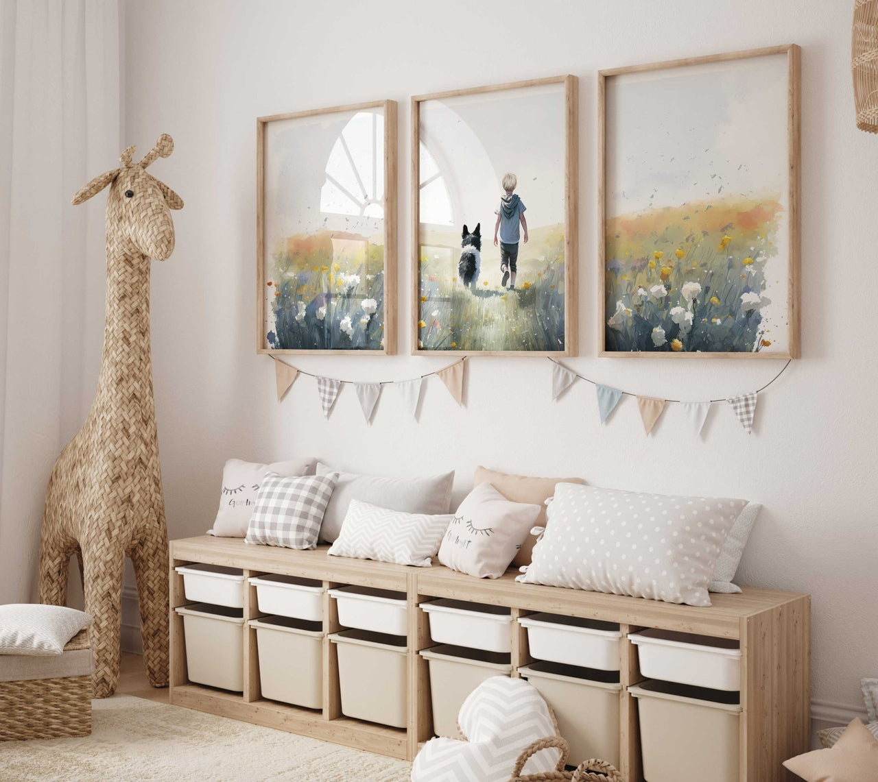 Border Collie Wall Art – Animal Nursery Print for Kids Room • Set of 3