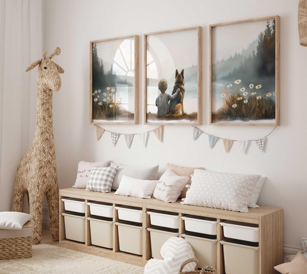 German Shepherd Wall Art – Dog Nursery Print for Boys Room • Set of 3