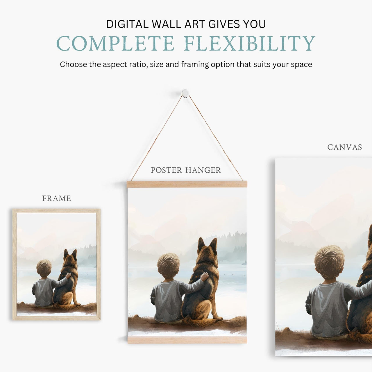 German Shepherd Wall Art – Dog Nursery Print for Boys Room • Set of 3