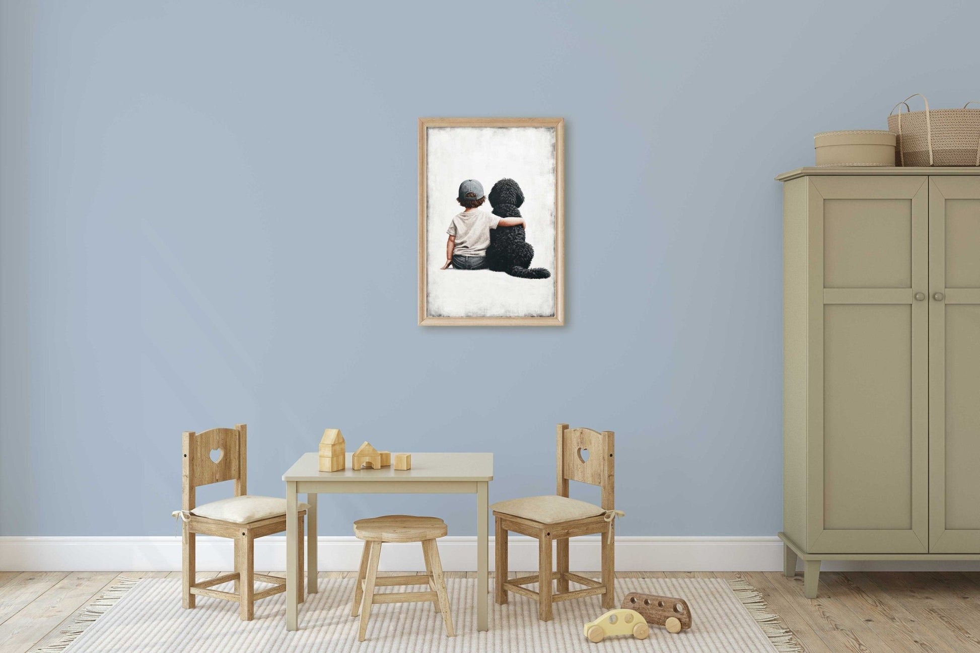 Boy & Black Goldendoodle Print, Vintage - Inspired Nursery Decor - WildfieldPrints