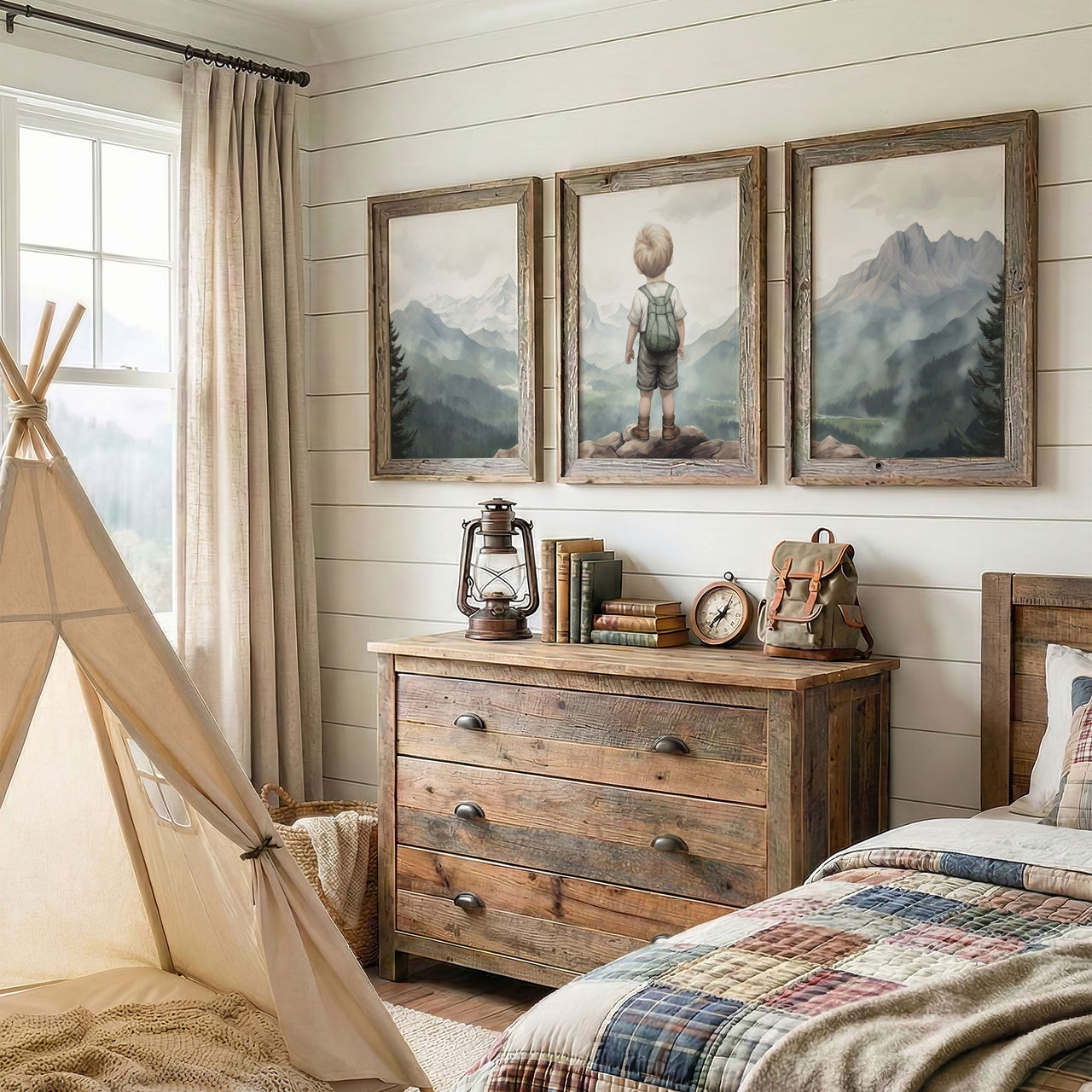 Boy Explorer Wall Art – Adventure Boys Room Decor • Set of 3