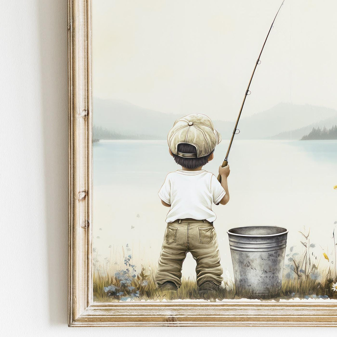 Boy Fishing Wall Art – Lake Kids Room Print • Set of 3