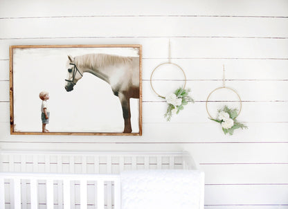 Boy Meets Horse Art Print, Farmhouse Nursery Wall Decor, Cute Horse Decor - WildfieldPrints