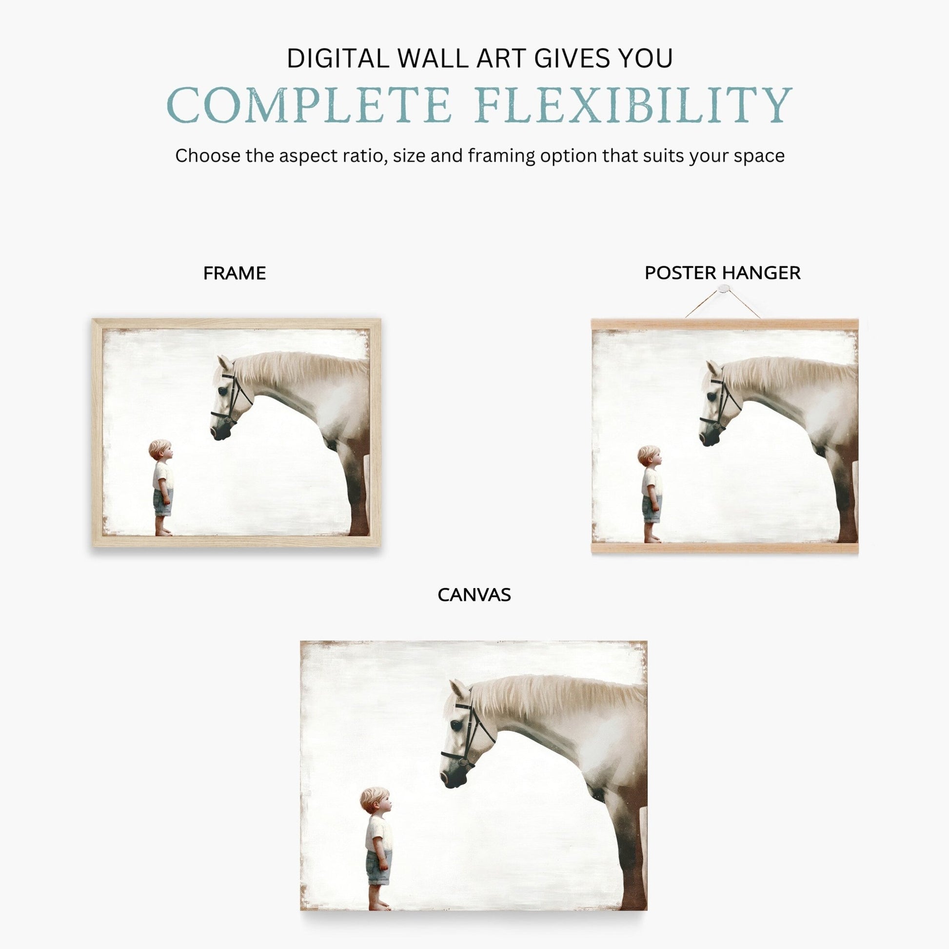 Boy Meets Horse Art Print, Farmhouse Nursery Wall Decor, Cute Horse Decor - WildfieldPrints