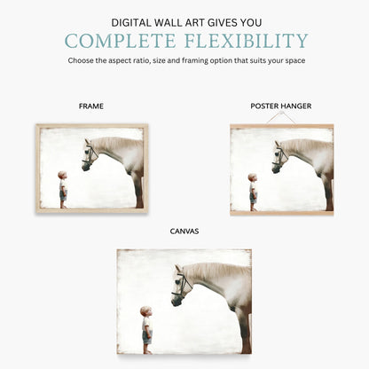 Boy Meets Horse Art Print, Farmhouse Nursery Wall Decor, Cute Horse Decor - WildfieldPrints