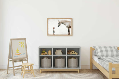 Boy Meets Horse Art Print, Farmhouse Nursery Wall Decor, Cute Horse Decor - WildfieldPrints