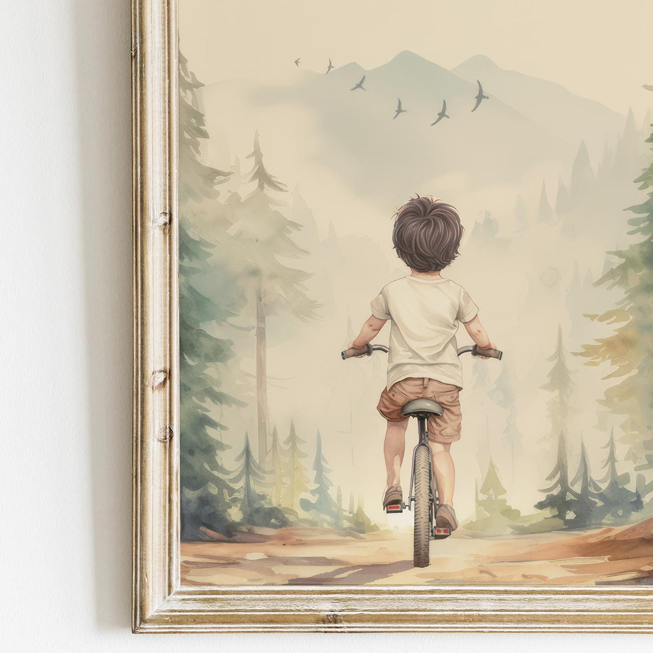 Boy on Bicycle Wall Art – Adventure Nursery Print • Set of 3