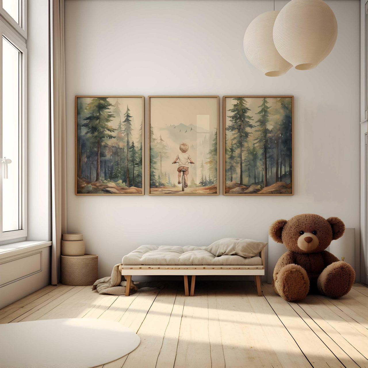 Biking Boys Room Wall Decor – Adventure Nursery Print for Boys • Set of 3