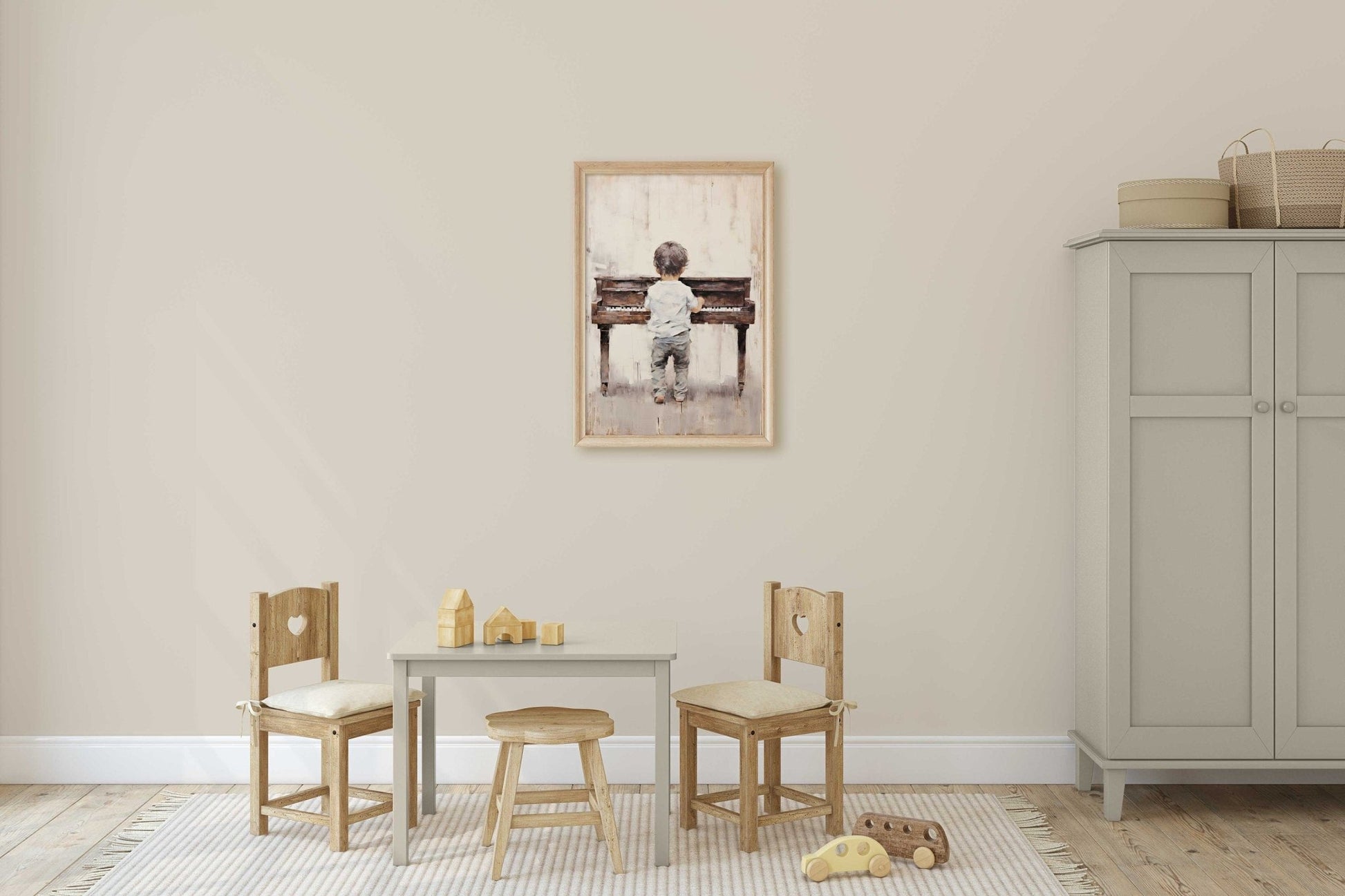 Boy Playing Piano Art, Music Nursery Decor, Vintage Toddler Room Decor - WildfieldPrints