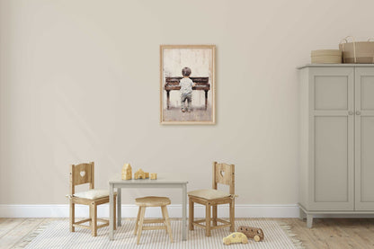 Boy Playing Piano Art, Music Nursery Decor, Vintage Toddler Room Decor - WildfieldPrints