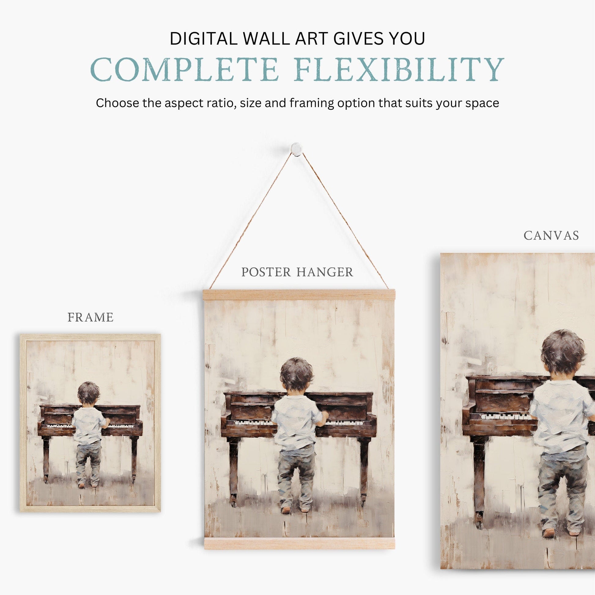 Boy Playing Piano Art, Music Nursery Decor, Vintage Toddler Room Decor - WildfieldPrints