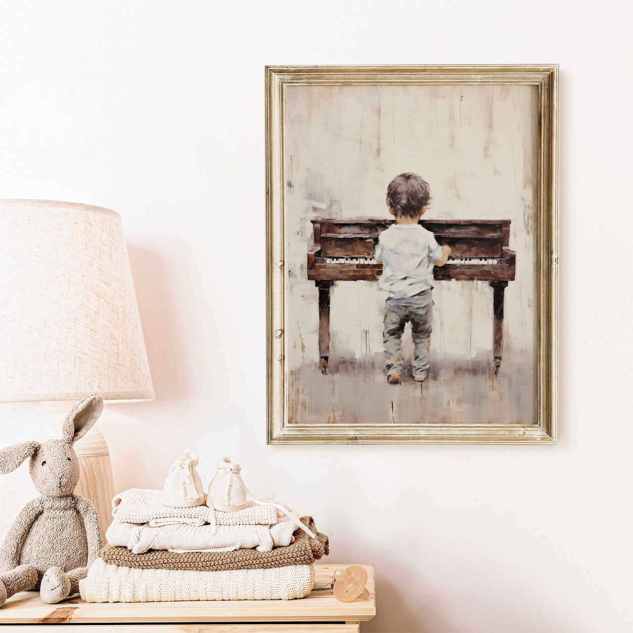 Boy Playing Piano Wall Art – Music Nursery Print for Toddlers