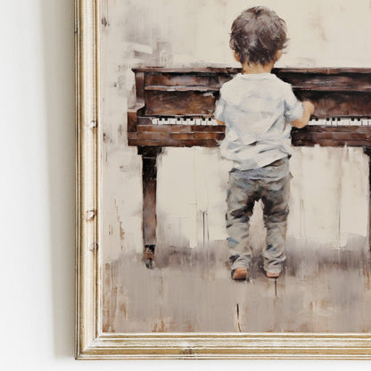 Boy Playing Piano Art, Music Nursery Decor, Vintage Toddler Room Decor - WildfieldPrints