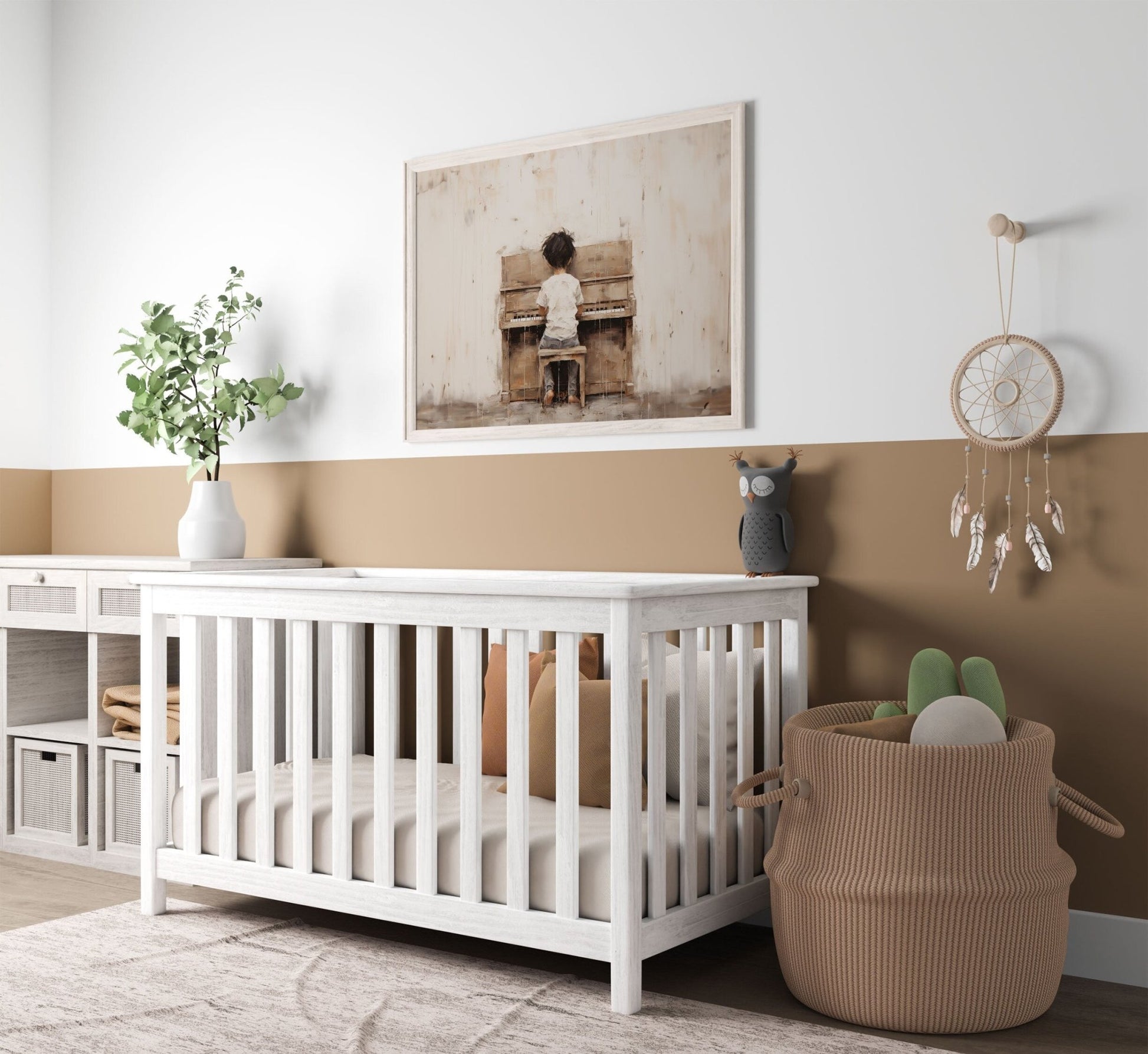 Boy Playing Piano, Nursery Wall Decor, Music Room Art - WildfieldPrints