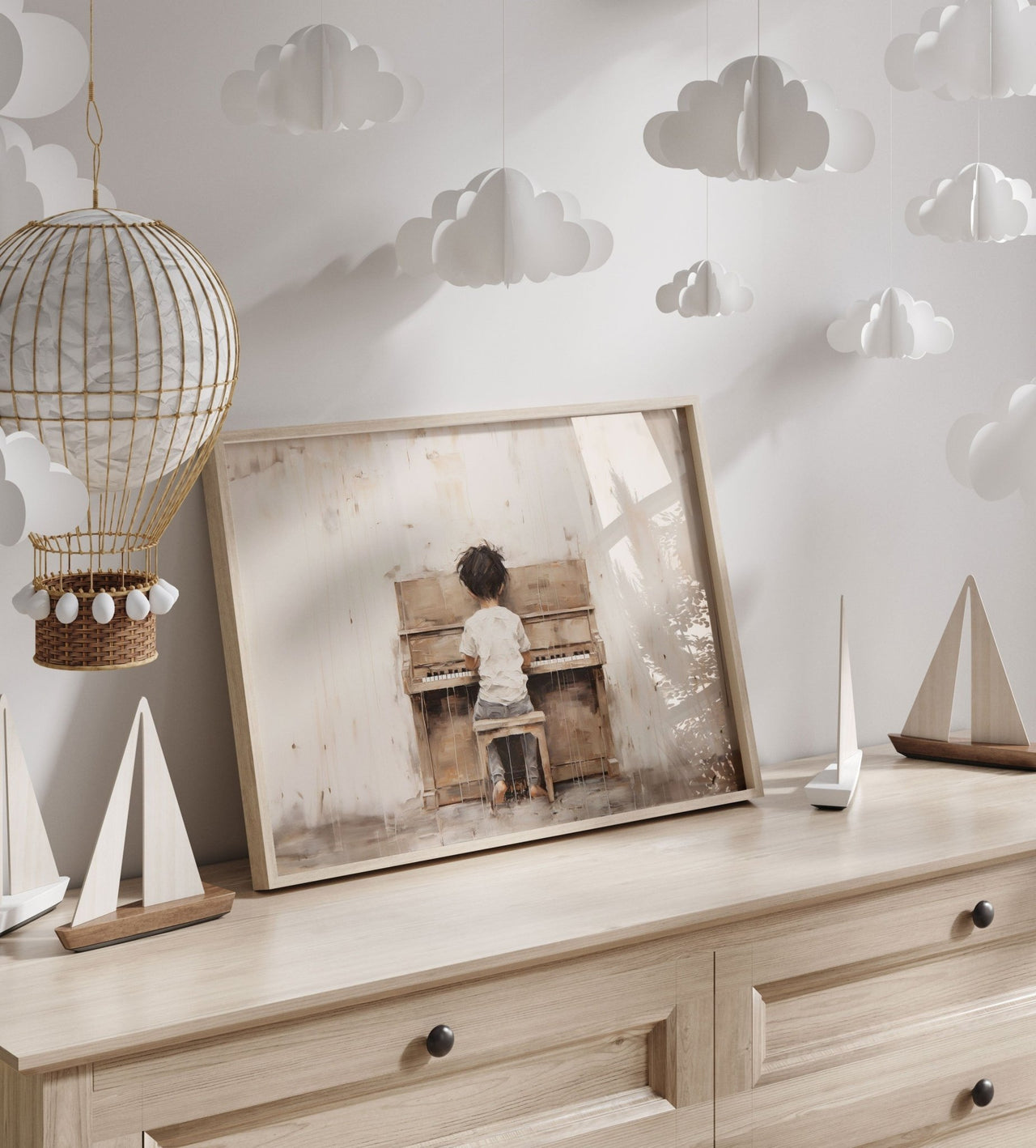 Boy Playing Piano Wall Art – Music Nursery Print