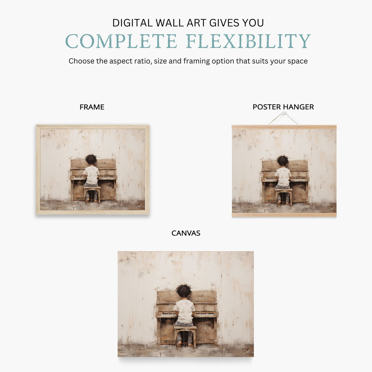 Boy Playing Piano Wall Art – Music Nursery Print