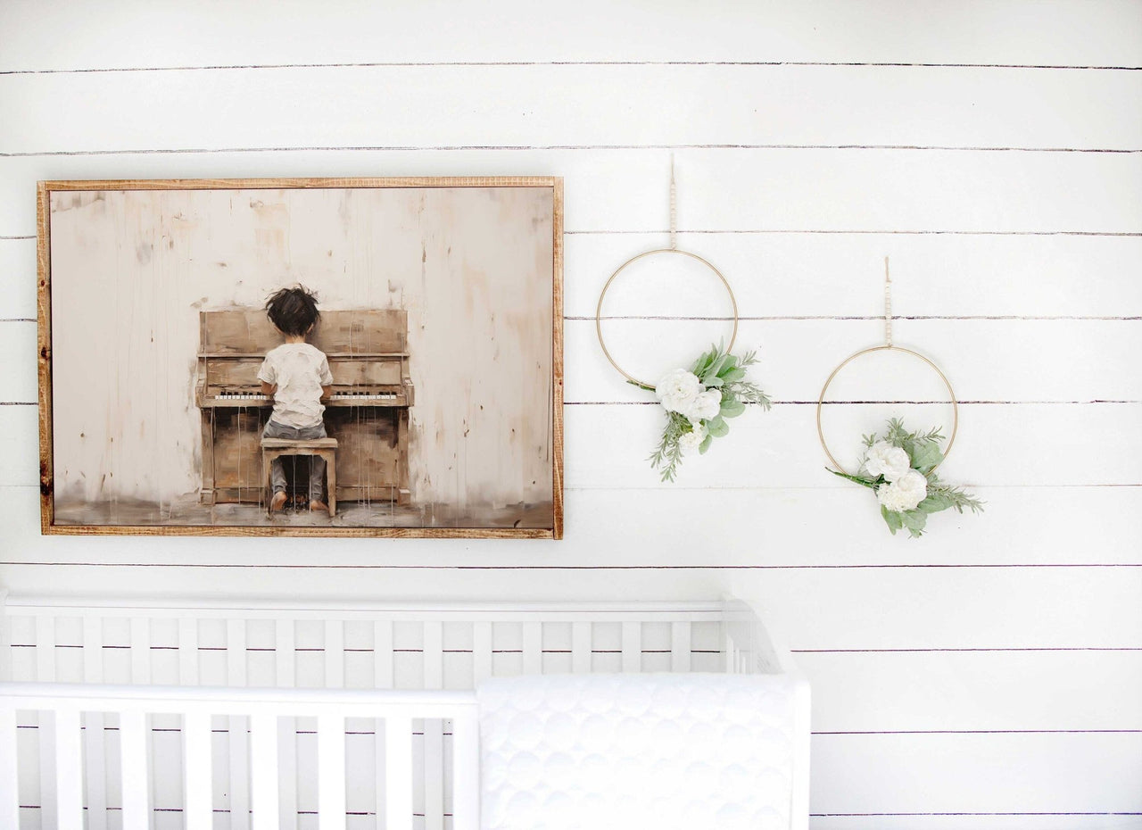 Boy Playing Piano Wall Art – Music Nursery Print
