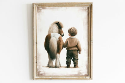 Boy & Pony Prints, Vintage Nursery Decor, Horse Wall Art - WildfieldPrints