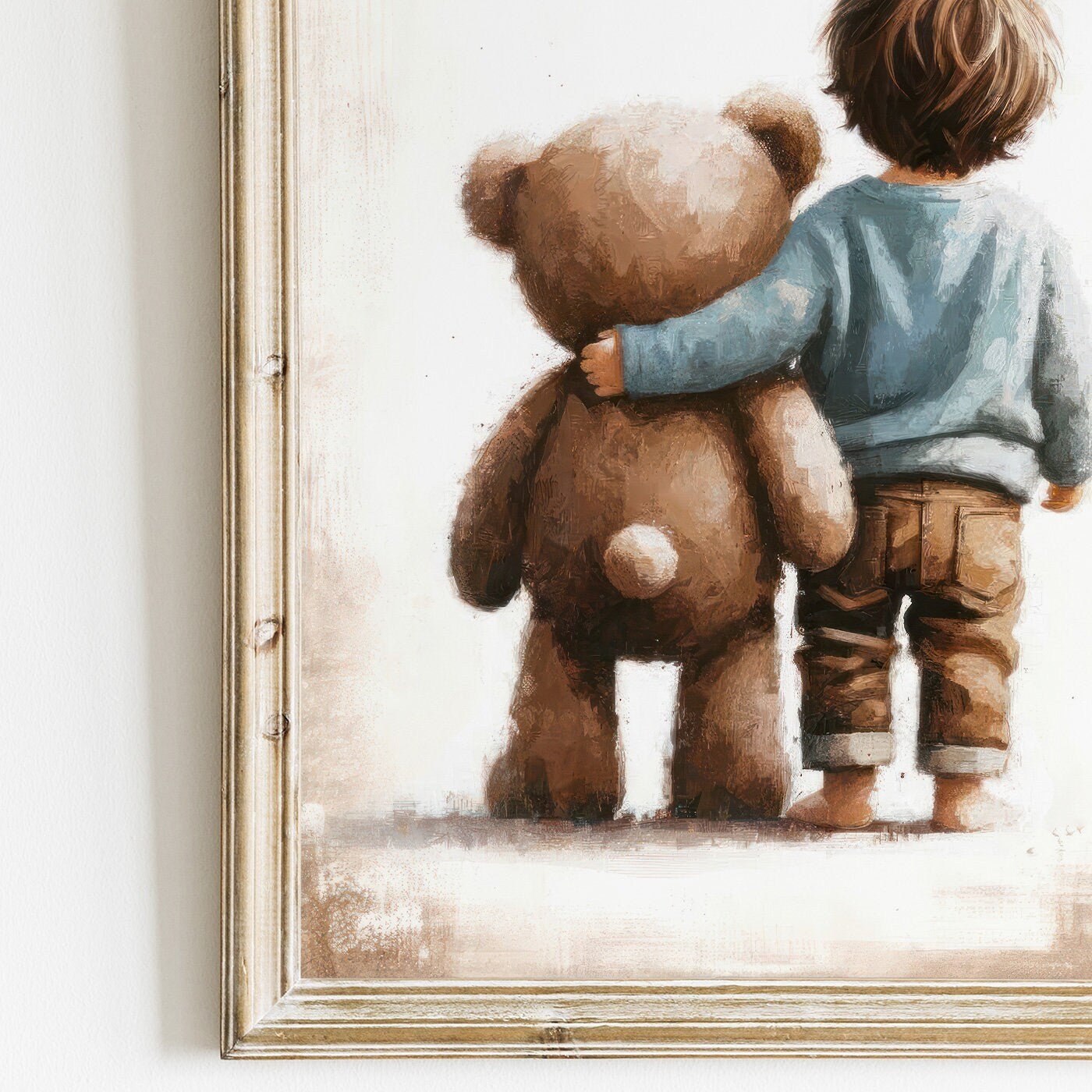 Boy & Teddy Bear Nursery Prints, Vintage Room Decor, Cute Wall Art - WildfieldPrints