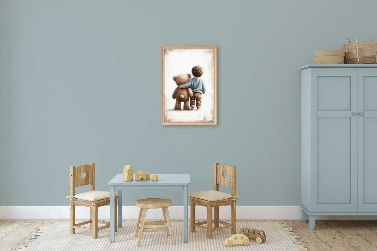 Boy & Teddy Bear Nursery Prints, Vintage Room Decor, Cute Wall Art - WildfieldPrints