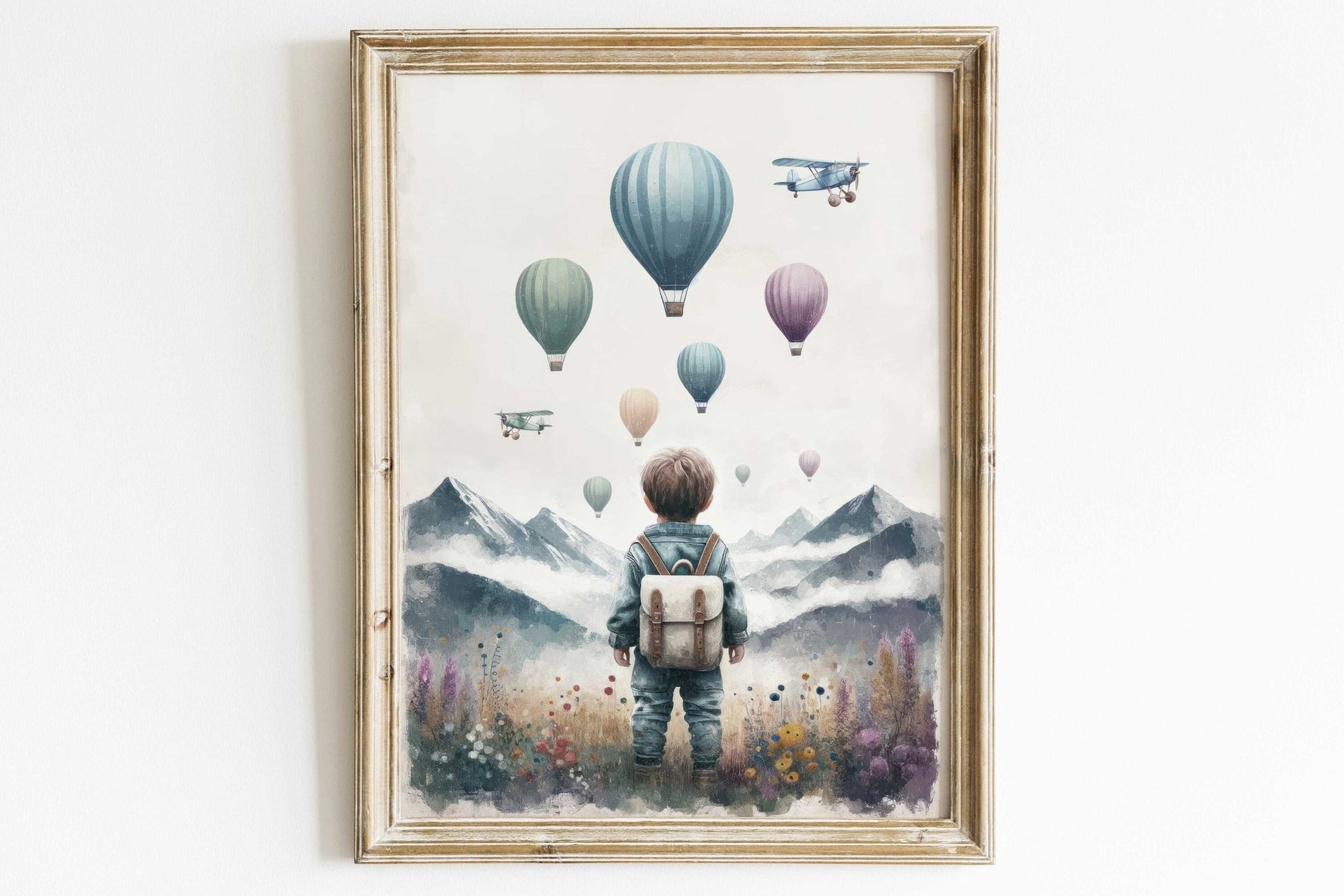 Boys Adventure Nursery Decor, Hot Air Balloons & Airplanes Art - WildfieldPrints