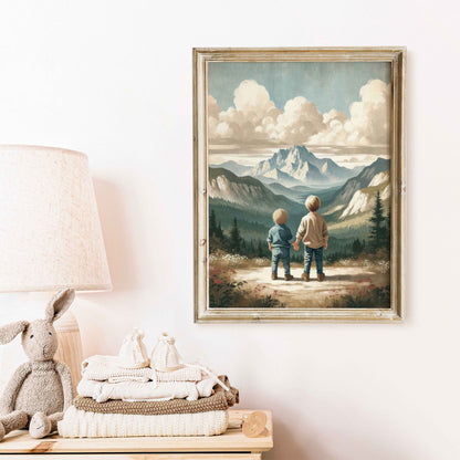 Boys Adventure Wall Art, Nature Decor for Kids, Mountain Print - WildfieldPrints