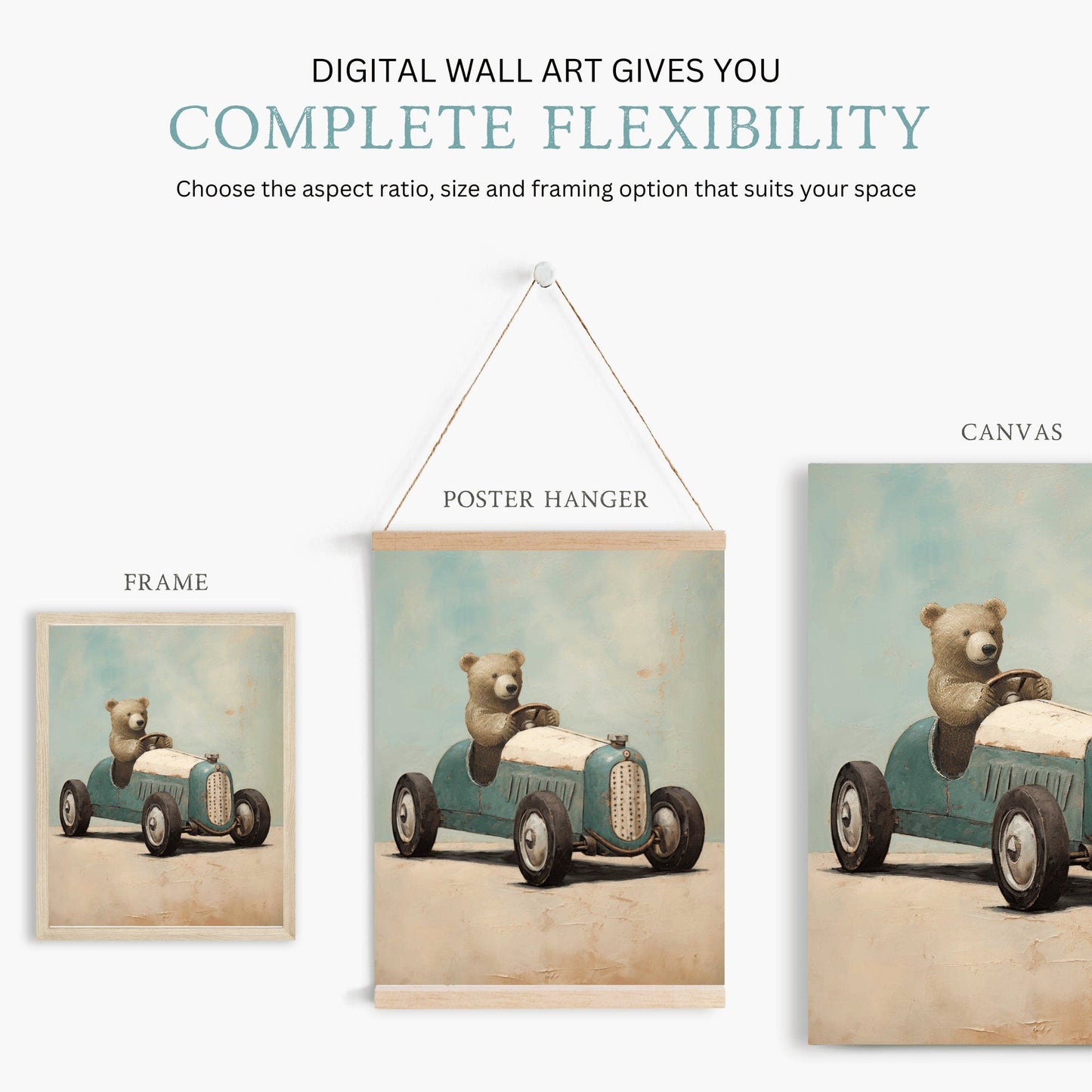 Boys Car Decor, Unique Vintage Wall Art for Nursery or Playroom - WildfieldPrints
