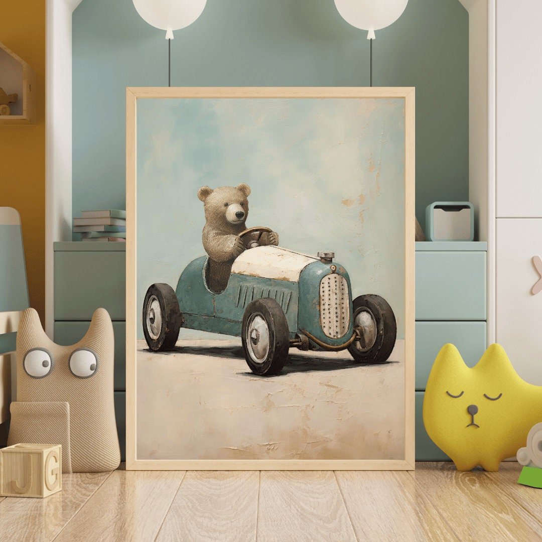 Boys Car Decor, Unique Vintage Wall Art for Nursery or Playroom - WildfieldPrints