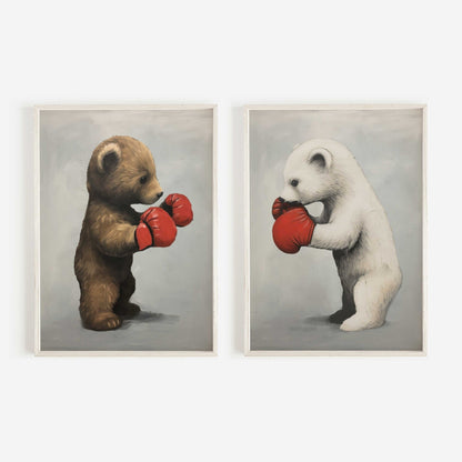 Boys Room Wall Art, Cool Decor for Little Boys, Bear Boxing Match - WildfieldPrints
