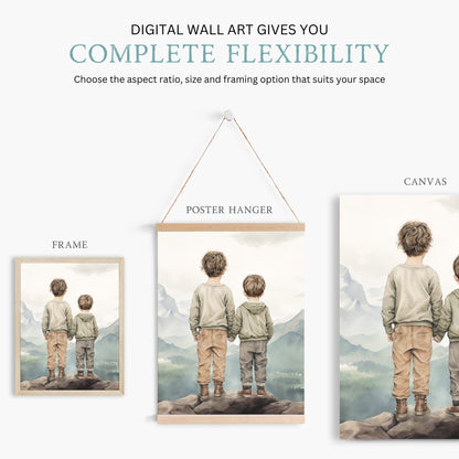 Brother Adventure Art, Triptych Prints, Siblings Mountain Decor - WildfieldPrints