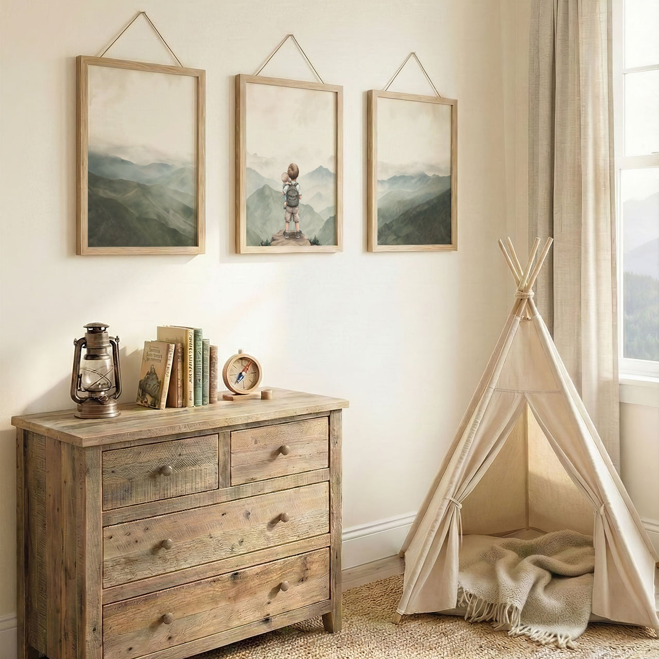Brother Adventure Wall Art – Nursery Mountain Print for Boys • Set of 3