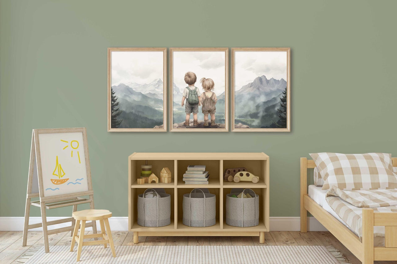Brother and Sister Wall Art – Sibling Kids Room Print • Set of 3