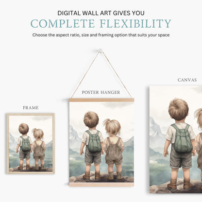 Brother and Sister Artwork, Sibling Room Decor, Nature Theme Kids Art - WildfieldPrints