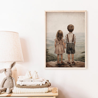 Brother and Sister Room Decor, Nature Wall Art for Kids, Siblings Print - WildfieldPrints