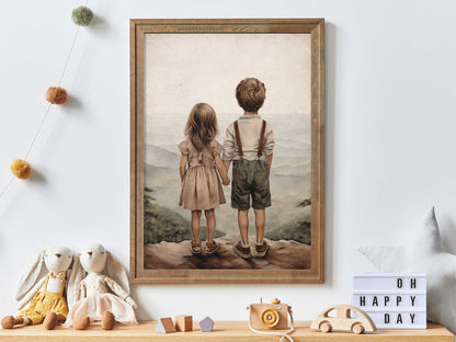 Brother and Sister Room Decor, Nature Wall Art for Kids, Siblings Print - WildfieldPrints