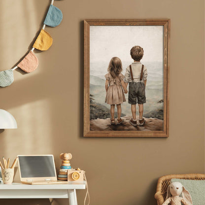 Brother and Sister Room Decor, Nature Wall Art for Kids, Siblings Print - WildfieldPrints