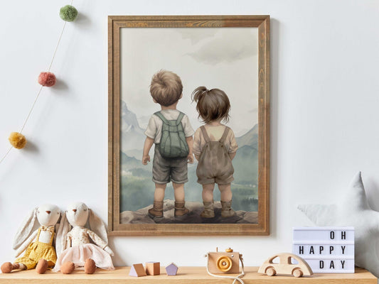 Brother and Sister Room Decor, Sibling Painting, Shared Room Decor Toddler, Adventure, Brother Sister Nursery, Printable Family Art - My Store