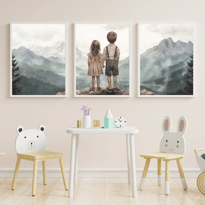 Brother and Sister Room Decor, Siblings Wall Art, Nature Paintings - WildfieldPrints