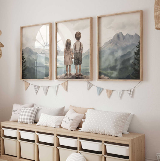 Brother and Sister Room Decor, Siblings Wall Art, Nature Paintings - WildfieldPrints