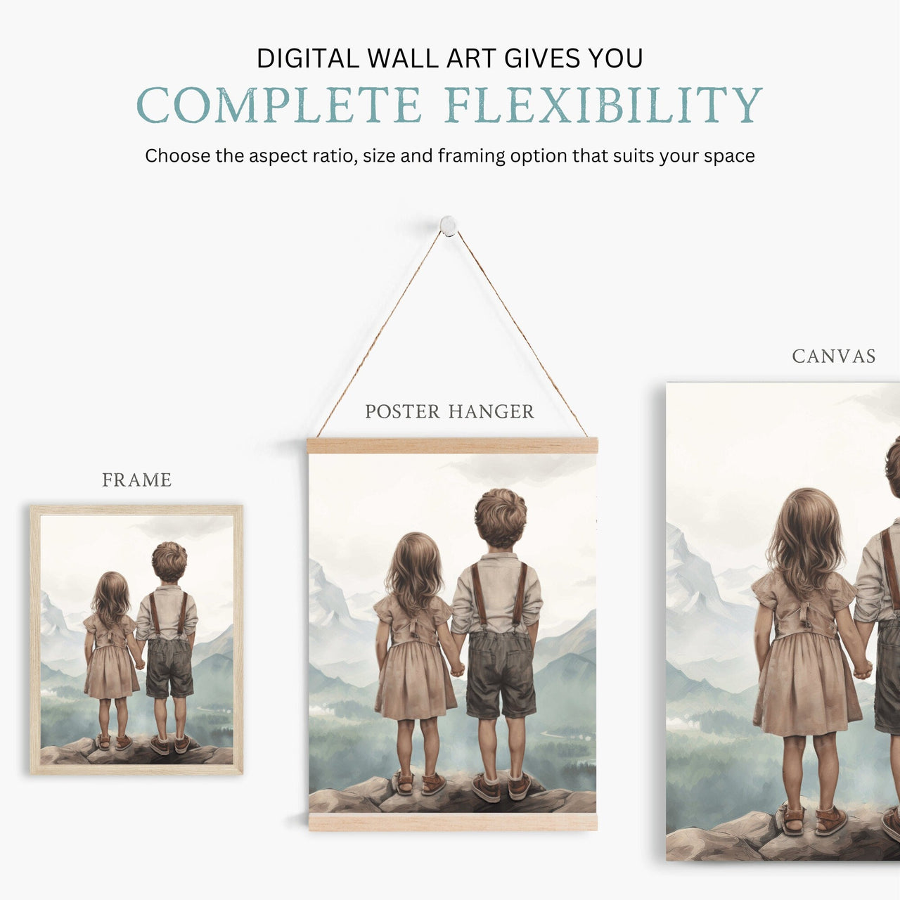 Sibling Mountain Wall Art – Nature Kids Room Decor • Set of 3