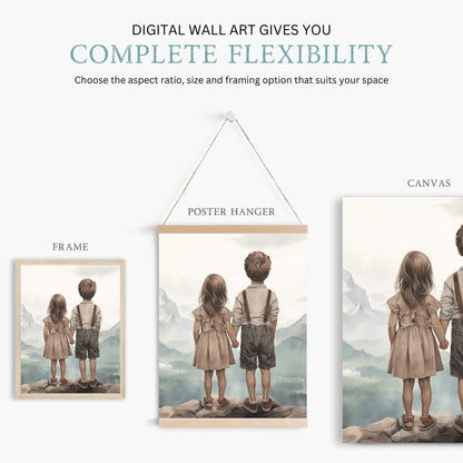 Brother and Sister Room Decor, Siblings Wall Art, Nature Paintings - WildfieldPrints