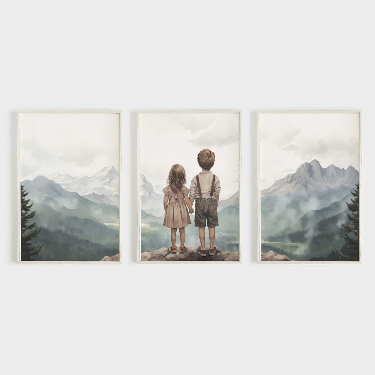 Sibling Mountain Wall Art – Nature Kids Room Decor • Set of 3