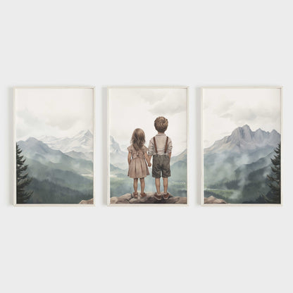 Brother and Sister Room Decor, Siblings Wall Art, Nature Paintings - WildfieldPrints